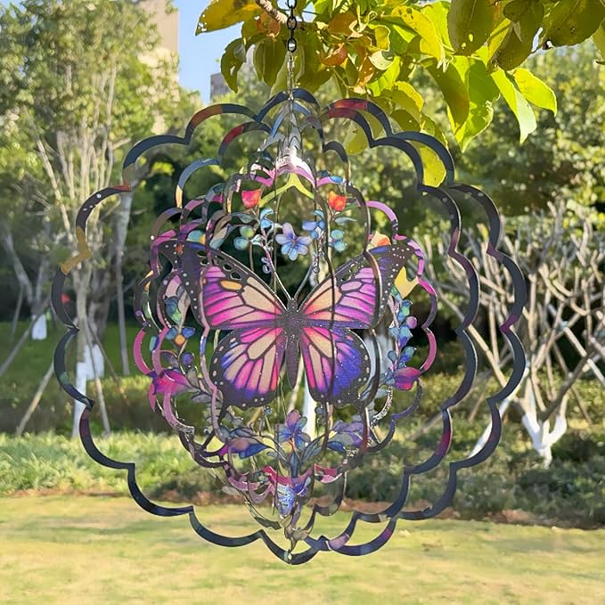 Wind Spinners Outdoor Butterfly Decorations - Birthday Gifts for Women Mom Grandma, Butterflies Hanging Wind Spinner 12 inch 3D Wind Sculptures for Garden Decor for Outside, Patio, Yard, Outdoor