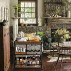 Bar Cart Industrial Kitchen Serving Carts for Home 3 Tier Storage Trolley with Wine Rack Glasses Holder Two Portable Trays Universal Casters with Brakes Rustic Rolling Cart Alcoholic Beverage