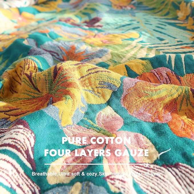 MSGKV Boho Throw Blanket for Couch and Sofa Cotton Blankets for Living Room Bedroom Reversable Florals Throw 60"x80" Breathable Cozy Blankets