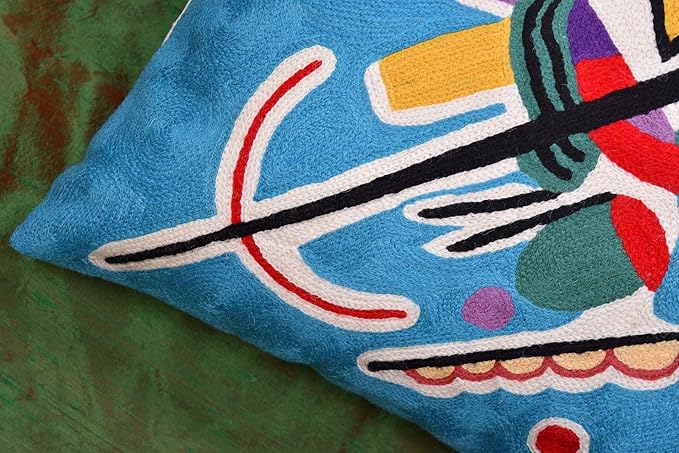 Kandinsky Modern Pillow Cover - Blue Painting | Abstract Throw Pillows | Modern Chair Cushion| Contemporary Accent Pillows | Mid Century Chair Cushions | Handmade Wool Size 18x18