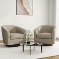 Swivel Barrel Accent Chair, Modern Round Linen Arm Chair for Living Room, Bedroom, Comfy Club Reading Chairs for Adults, Linen Fabric, Light Brown, Set of 2