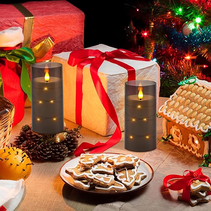 Aignis Flickering Flameless Candles Battery Operated Candles LED Candles with Remote Timer for Home/Wedding/Birthday/Holiday Decor ，Grey 3D Flame Set of 2 (D3 xH6 6")