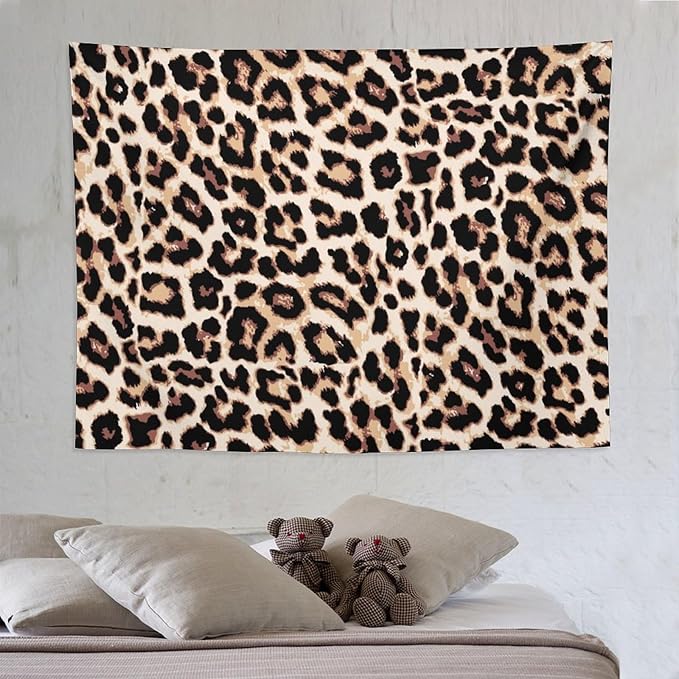 HZOHNAGO Leopard Print Tapestry Rustic Brown Leopard Wild Animal Printed Wall Tapestry Painting Wall Hanging for Bedroom Living Room Dorm 80" W x 60" H