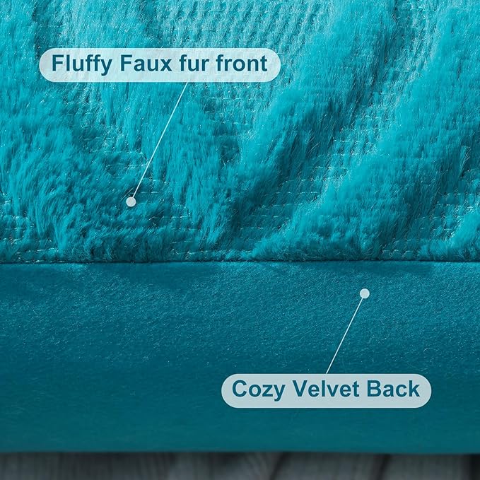 decorUhome Fall Throw Pillow Covers 12x20 Inch Set of 2, Soft Plush Decorative Faux Fur Teal Solid Couch Pillow Covers, Accent Farmhouse Neutral Lumbar Euro Pillow Cases for Sofa Bed Living Room