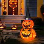 3FT Halloween Collapsible Pumpkin Decoration, 50 LED Pop-Up Pumpkin Lamp with Star Cap, Plug in Halloween Jack-O-Lantern with Metal Stand for Indoor Outdoor Garden Patio Party Decor