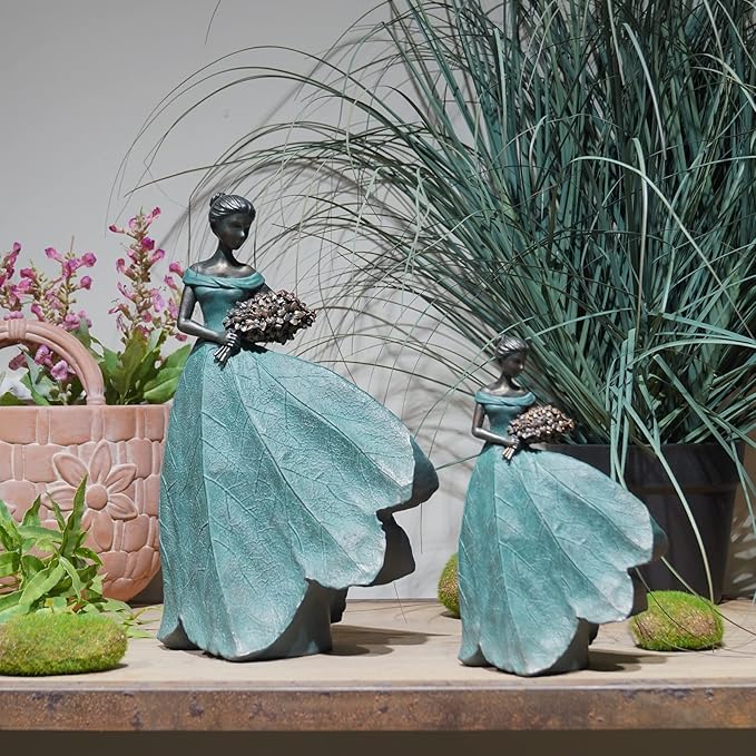 Guichifun Fairy Statue Collection Home Decoration - Leaf Angel Girls Resin Modern Table Decor for Living Room Office Sculpture Decor for Women Indoor Rustic Figurines Gift 5 x 3 x 7.5 Inch
