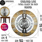 The Gears Clock Real Moving Gear Wall Clock England Line (Wood & Stone, 36 inches (90 cm))