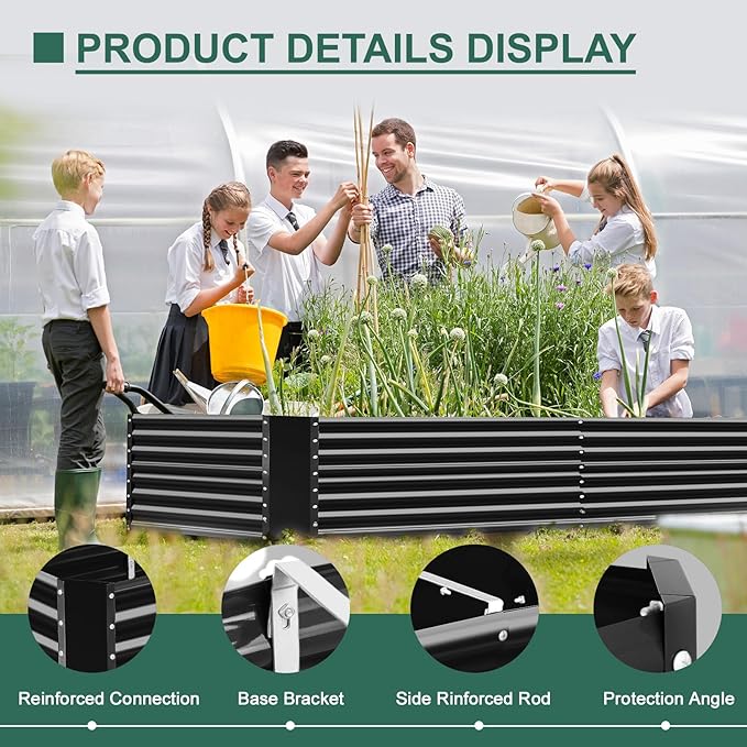 Land Guard 8x4x3ft Rectangular Galvanized Raised Garden Beds, Large-Capacity Metal Planter Box Outdoor, Durable Deep Raised Garden Bed 3ft Tall, Raised Beds for Gardening Vegetables, Dark Grey
