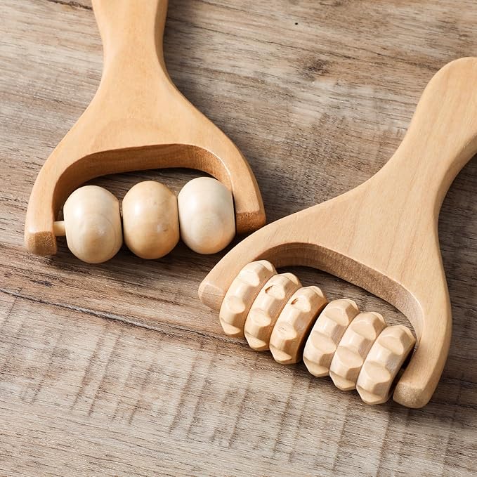 2 Pcs Wooden Massage Roller, Massage Hand Roller Massagers for Neck Muscle Rollers Stick Wooden Massager Tool for Back Rolling Hands Foot The Face Ball Full Body