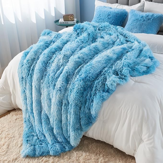GONAAP Fuzzy Faux Fur Throw Blanket Tie-dye Ocean Blue Super Soft Cozy Plush Fuzzy Shaggy Blanket for Couch Sofa Bed (Tie-dye Ocean Blue, Throw(50"x60"))