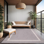 Bordered Outdoor Rug 8x10 Washable Outside Carpet for Indoor Patio Porch Waterproof Easy Cleaning Non Shedding Area Rugs Gray 8 x 10