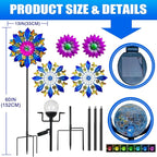60 Inch Solar Wind Spinner Outdoor - Double-Sided Rotating Colorful Kinetic Wind Spinners for Garden, Yard Decorations Outdoor,Metal Wind Sculptures & Spinners, Wind Art