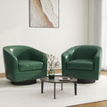 Swivel Barrel Accent Chair, Modern Round Faux Leather Arm Chair for Living Room, Bedroom, Comfy Club Reading Chairs for Adults(Faux Leather, Green, Set of 2)