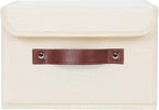 ANMINY Storage Bin with Lid Storage Boxes with PU Leather Handles PP Plastic Board Decorative Foldable Lidded Cotton Linen Fabric Home Cubes Baskets Closet Organizer Container - Beige, Small Size