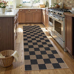 Lahome Checkered Easy Jute 2x8 Runner Rug, Washable Kitchen Runner Rug Non Slip for Entryway Indoor, Checkerboard Black Indoor Outdoor Carpet for Hallway 8ft Entry Laundry Porch