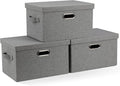 Medium 15" 21 Quart Collapsible Stackable Storage Bins with Lids, 3 Packs Grey Foldable Fabric Closet Boxes Heavy-duty Linen Cube Baskets Container for Bedroom Office (15 x 11 x 8)
