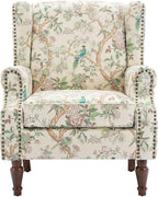 UIXE High Back Floral Accent Chairs Set of 2, Fabric Upholstered Armchair for Living Room, Retro Printed Wingback Arm Chair Rivet Trimed Single Sofa Bedroom Reading Seat - Bird