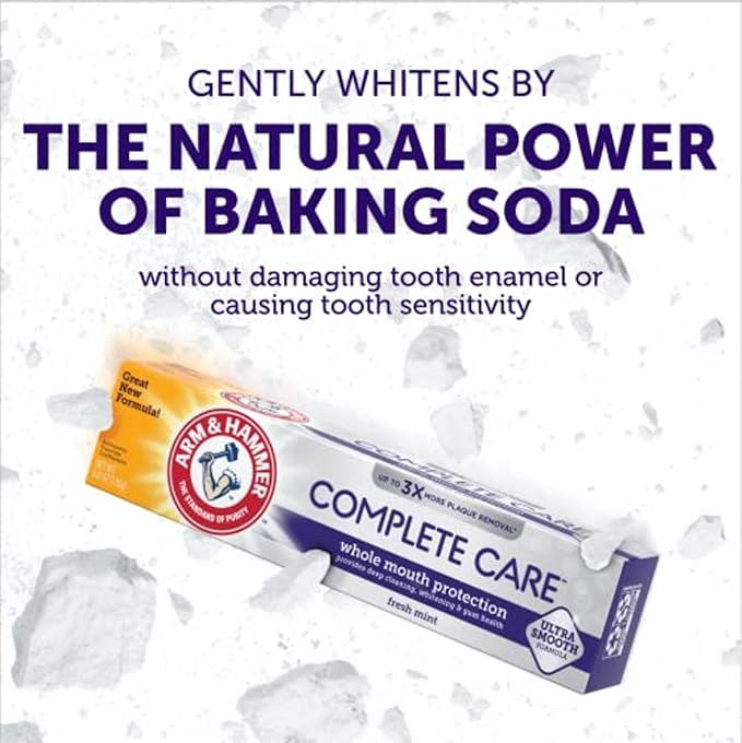 ARM & HAMMER Complete Care Toothpaste, Teeth Whitening Toothpaste with Baking Soda, Fluoride, Whole Mouth Protection, Fresh Mint Flavor, 6.0 oz (Pack of 4)