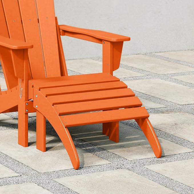 WestinTrends Outdoor Ottoman, Patio Adirondack Ottoman Foot Rest, All Weather Poly Lumber Folding Foot Stool for Adirondack Chair, Widely Used for Outside Porch Pool Lawn Backyard, Orange