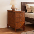PADMA HOUSE Solid Wood End Table with 3 Drawers, Fully Assembled Nightstand with Sliding Shelf, Pre-Assembled Vintage Wooden Beside Table in Cherry Brown for Small Space,13.4 * 22.4 * 22.6in