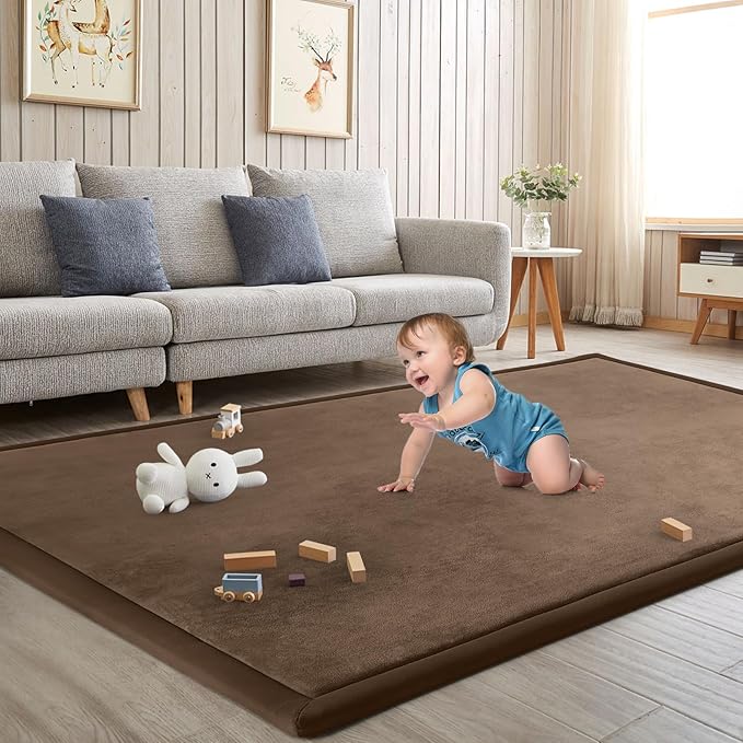 Baby Play Mat for Floor Tummy Time Mat Nursery Rug Muscle Mat Area Rug Playroom Rug Tatami Mat 6'7"x4'11" Memory Foam 1.3" Thick Crawling Mat For Babies,Toddlers, Infants, Kids,Floor Mat,Coffee