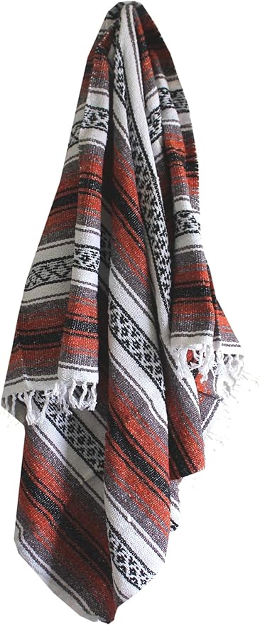 Del Mex Classic Mexican Blanket, Large Authentic Woven Falsa Throw (70"x50"), Artisan Southwest Décor for Beach, Yoga, Outdoors (Terracotta)