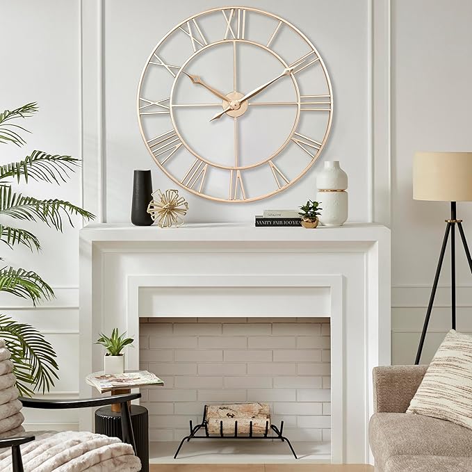 CLXEAST 30 Inch Wall Clock,Large Champagne Gold Metal Roman Numeral Wall Clock, Modern Wall Clocks for Living Room Decor,House Warming Gifts New Home