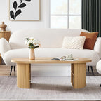 Oval Fluted Coffee Table, 47" Farmhouse Wood Coffee Table Mid Century Modern Center Table Boho Living Room Tables for Living Room Office,Natural