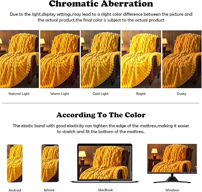 NEWCOSPLAY Faux Fur Twin Blanket Mustard Yellow 3D Ribbed Plush Thick Warm Blanket for Couch Sofa Bed 850GSM (Mustard Yellow Ribbed, Twin(60"x80"))