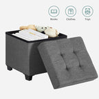 SONGMICS 15 Inches Cube Storage Ottoman, Bedroom Bench with Storage, Foot Stool with Feet, Holds Up to 660 lb, Dark Gray ULSF14GYZ