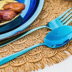 Ahimsa Stainless Steel Kids Utensils - Kids Fork and Spoon Set, Pediatrician Designed Toddler Utensils, 100% BPA Free & Dishwasher Safe (Iridescent Blue)