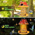 Mushroom Solar Bird Feeders for Outdoors Hanging Metal Wild Bird Feeder Garden Lantern with S Hook for Garden Decoration Orange