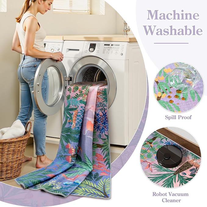 LIVEBOX Jungle Rugs 5x7 Kids Rugs for Bedroom Girls, Soft Lavender Rug for Nursery Baby Room, Non-Slip Girls Bedroom Rug, Machine Washable Purple Modern Dining Room Floor Carpet