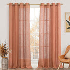 LAMIT Extra Long Linen Curtains 108 inch Long for Living Room, Light Filtering Bronze Grommet Window Textured Semi Sheer Drapes for Bedroom Farmhouse, 2 Panels, 52 x 108 Inch, Terracotta