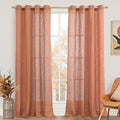 LAMIT Terracotta Linen Curtains 84 Inch Length 2 Panels for Living Room, Light Filtering Boho Window Treatments Semi Sheer Neutral Thick Drapes with Bronze Grommet for Bedroom/Farmhouse, 52 X 84 Inch