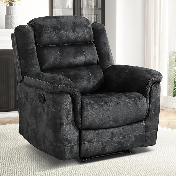 EBELLO Manual Recliner Chair, Soft Fabric Recliner Sofa with Overstuffed Armrest and Backrest for Living Room, Bedroom, Grey