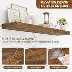 fuqing Floating Shelves for Wall, Bathroom Shelf Wall Mounted for Storage, Shelves with Invisible Bracket for Bedroom, Kitchen, Living Room, Farmhouse Small Book Shelf, 40 Inch Set of 2, Rustic Brown