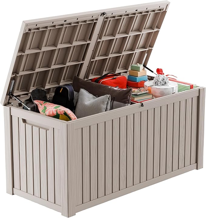 180 Gallon Deck Box Large Outdoor Storage for Patio Furniture,Outdoor Cushions,Garden Tools and Pool Supplies,Waterproof,Resin,Lockable(Grey)
