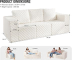 Modular Sectional Sofa 3-Seater Modular Couch with Deep Seat Memory Foam Cloud Chair with Pillows Oversized Sectional Sofa for Living Room Bedroom (Plush White, 3-Seater)