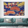 HZOHNAGO Japanese Tapestry Art Abstract Colorful Cherry Blossom Blue Background Pattern Printed Wall Tapestry Painting Wall Hanging for Bedroom Living Room Dorm 60" W x 40" H