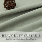 Sage Green Linen Curtains 108 Inches Long 2 Panel Set 100% Blackout Insulated Thermal Curtains for Summer Heat Blocking Light Green Drapes for Bedroom Living Room Sliding Door Rustic Country Farmhouse