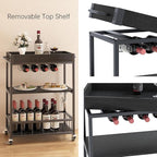 Bar Cart Serving Wine 3 Tier Home Rolling Rack with Wheels Mobile Kitchen Industrial Vintage Style Wood Metal Serving Trolley Serving Cart, Drink Cart for Living Room Kitchen
