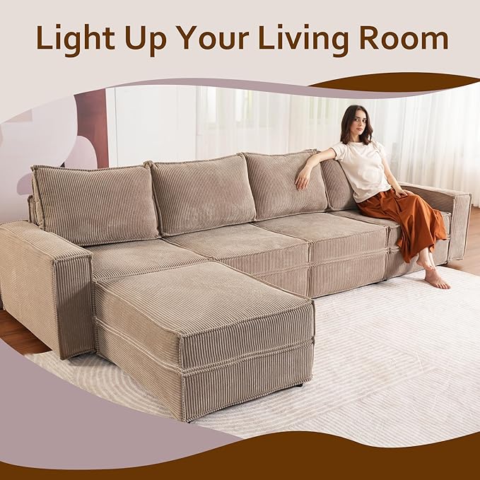 HOOOWOOO Modular Sectional Sofa Couch,Matching Free Combination Cloud Couch Right Arm Chair(Camel Corduroy)