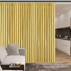 100" W x 96" L Faux Linen Room Divider Curtains, Full Blackout Pinch Pleated Drapes for Traverse Rod, Bedroom Divider Privacy Drapery with Hooks for Ceiling Track, 1 Panel, Yellow