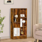 LEYAOYAO 5 Cube Mid-Century Modern Brown Wood Bookcase, 3 Tier Storage Organizer Shelf, Rustic Display Cabinet for Bedroom, Living Room, Office