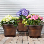 Plant Planters Pots Set of 4 Pack 8 Inch, Plastic Flower Pot for Indoor Plants with Drainage Holes & Trays, Resin Decorative Container Sets with Saucer for House Outdoor Garden Planters Copper