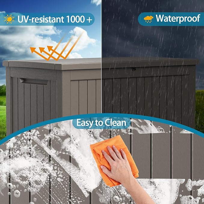 230 Gallon Resin Deck Box, Lockable Patio Outdoor Storage Box for Furniture, Garden Tools and Tools Storage, Waterproof Outside Storage Boxes - Grey