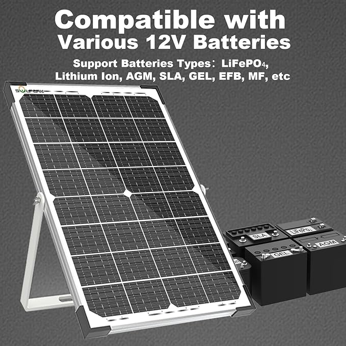 SOLPERK 30W Solar Battery Charger Solar Battery Maintainer + Upgrade 10A MPPT Charge Controller + Adjustable Mount Bracket for Car RV Boat Motorcycle，12V Waterproof Solar Panel Kit Trickle Charging