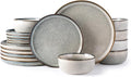 GBHOME Ceramic Dinnerware Sets for 6, 18 Pieces Stoneware Plates and Bowls Sets, Reactive Glaze Dishes -Scratch Resistant, Dishwasher&Microwave Safe, Green Wheat