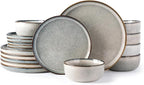 GBHOME Ceramic Dinnerware Sets for 6, 18 Pieces Stoneware Plates and Bowls Sets, Reactive Glaze Dishes -Scratch Resistant, Dishwasher&Microwave Safe, Green Wheat